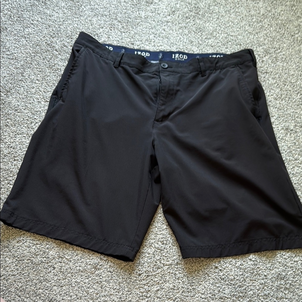 Izod Black Flat Front Shorts for Casual Comfort Waist 38